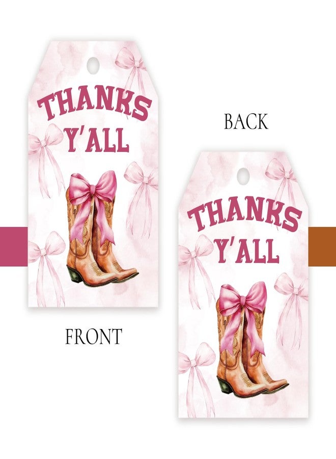 FORSHEEP 50pcs Pink Bow Cowgirl Thank You Tags, Western Cowgirl Gift Tag with String for Girl Birthday, Coquette Boots Thank You Paper Tags for Western Themed Party Favors - Image 3